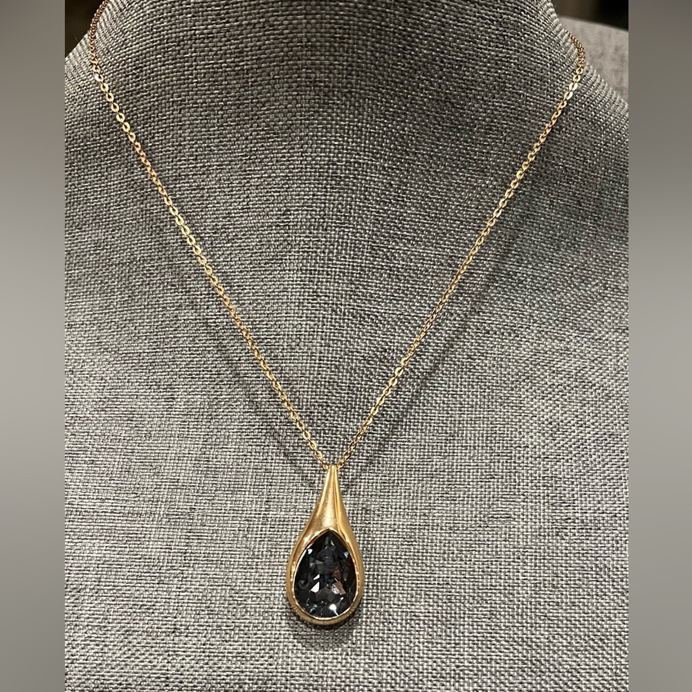 Authentic Swarovski Necklace Choker Rose Gold Plate Smoky Grey Crystal Tear Drop